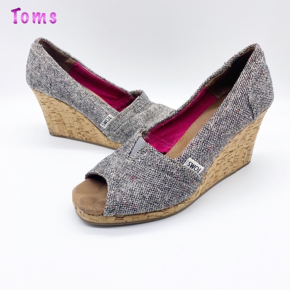 Toms Shoes - Toms-Tweed Open Toe Cork Wedge 7.5